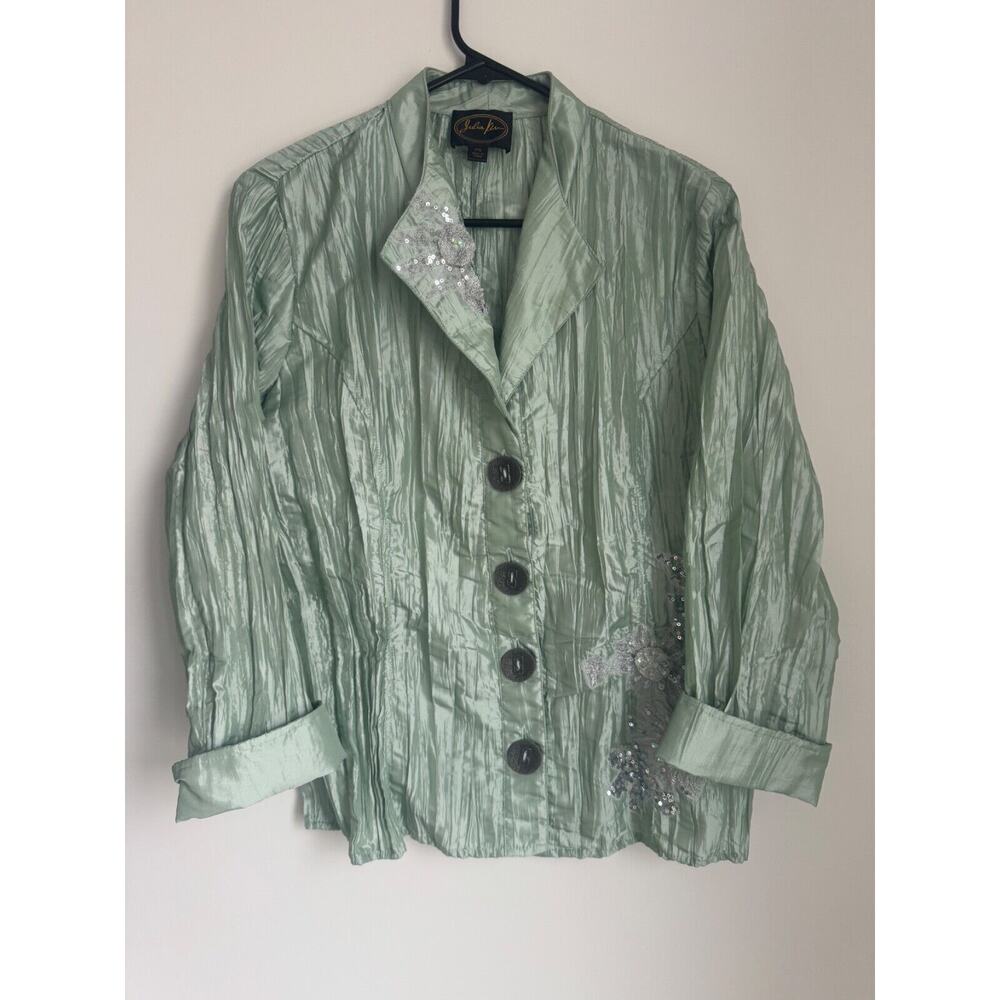 Julia Kim Blazer Floral Embroidered Vintage Long Sleeve Button Up Jacket